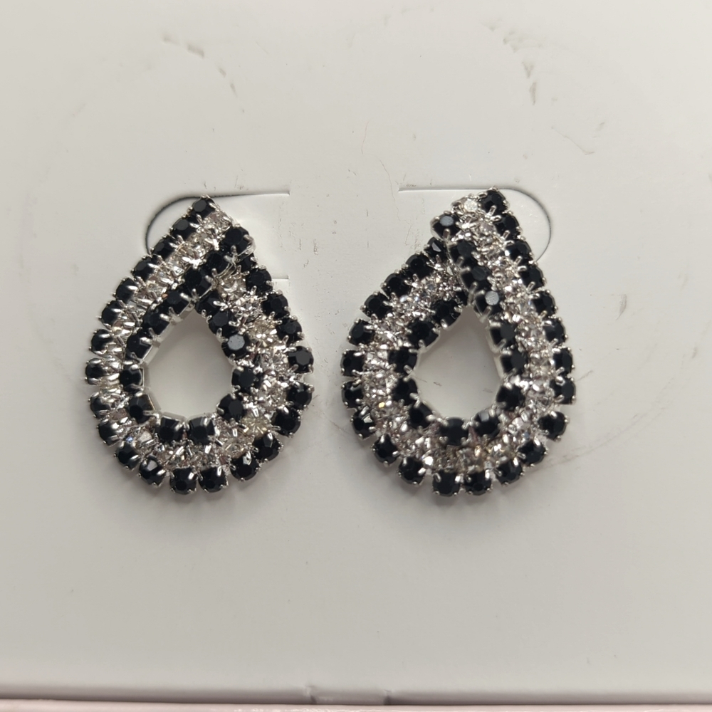 R.H Macy & Co. CZ and black stone teardrop style earrings.